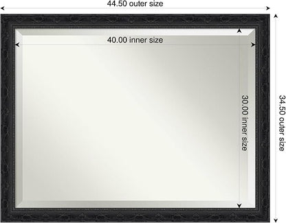 Amanti Art Black Bathroom Mirror for Over Sink, 34x44 Filigree Gloss Black Rectangle Vanity Mirror, X-Large Traditional Frame, Hangs Horizonally and Vertically, Bathroom Wall Decor, Beveled Edge