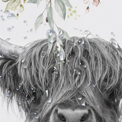 Highland Cow Shower Curtain, Floral Eucalyptus & Butterfly Farmhouse Bathroom Decor, Waterproof Washable Polyester Fabric, Shower Curtains Set with Hooks 71x84inch.