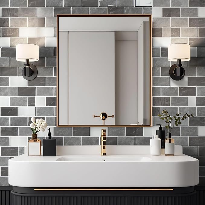 Art3d 10-Pack Subway Tiles Peel and Stick Backsplash, Granite, 12 x 12 Inch | Thickened Design, No Warping, Durable, Self-Adhesive, Sturdy, for Kitchen, Bedroom, Ideal for New Home Buyers, Future Movers