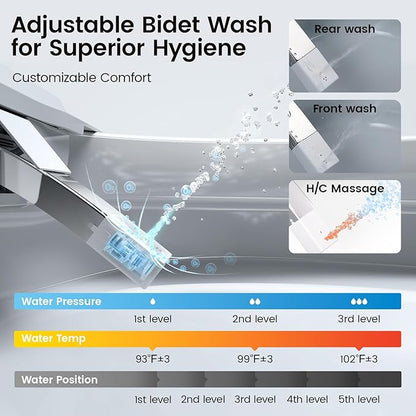Smart Toilet with Built-in Bidet, One-Piece Bidet Toilet for Bathrooms, YA60 Bidet Toilet with Auto Flush, Kick Flush, Heated Seat, Warm Water and Dryer, Night Light, and Blackout Flush