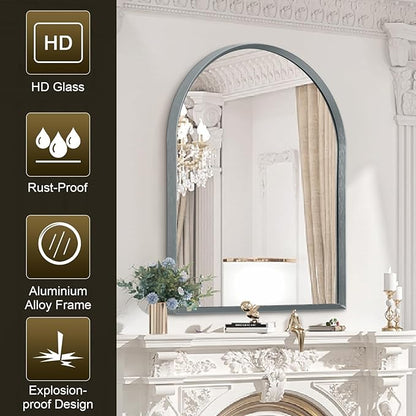 Arch Bathroom Mirror, Metal Frame Vanity Mirror, Dresser Mirror, Arch Decorative Mirrors for Living Room Bedroom Entryway Mantle 28"x20"