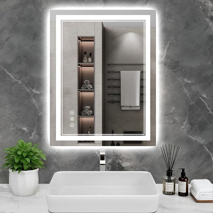 28x36Inch LED Bathroom Mirror with Lights, 3 Colors Dimmable LED Vanity Mirror, Front and Back Lit, Anti-Fog, Memory Function, Shatterproof Tempered Glass, ETL Listed, Wall Mounted Makeup Mirror