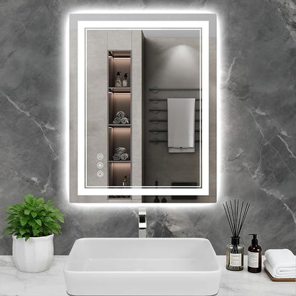 28x36Inch LED Bathroom Mirror with Lights, 3 Colors Dimmable LED Vanity Mirror, Front and Back Lit, Anti-Fog, Memory Function, Shatterproof Tempered Glass, ETL Listed, Wall Mounted Makeup Mirror