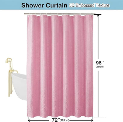 Aiyufeng Moga Extra Long Bright Pink Shower Curtain 96 Inch Long, Embossed Texture Fabric Bathroom Shower Curtain, Large Hotel Bath Curtain with 12 Holes, 72Wx96H, Hot Pink