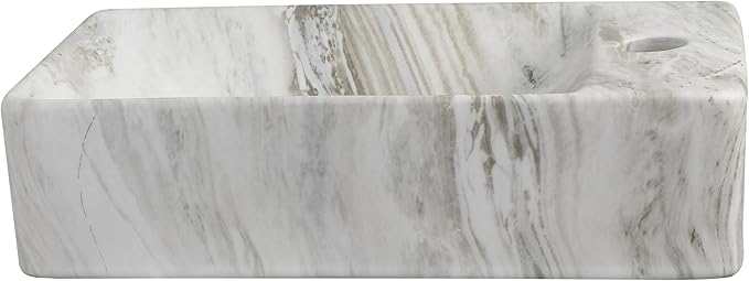 JONATHAN Y SNK1004B-R Felix 15 in. W x 8 in. D Modern Wall Mounted Rectangular Ceramic Mini Sink Basin, Right-Side Faucet, Gray Marble Effect