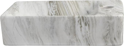 JONATHAN Y SNK1004B-R Felix 15 in. W x 8 in. D Modern Wall Mounted Rectangular Ceramic Mini Sink Basin, Right-Side Faucet, Gray Marble Effect