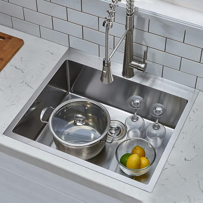 18x18 Inch Drop In Bar Sink,18 Inch Small Kitchen Sink,Stainless Steel 16 Gauge Single Bowl Outdoor Laundry Prep RV Sink with Strainer Drain, Brushed Nickel