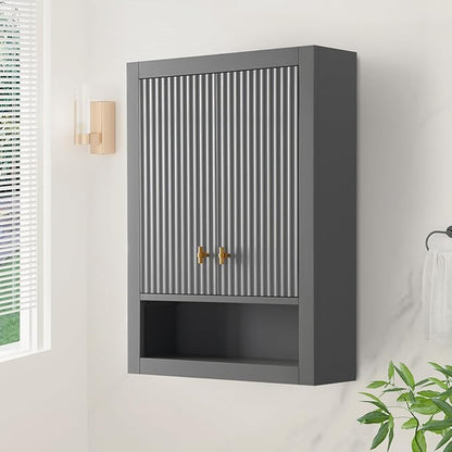 HOMEBEYOND 24 Inches Bathroom Vanity Wall Mount Storage Cabinet & Shelves, Free-Standing Vanity with Soft-Closing Doors, Golden Brushed Handware, Cashmere Gray