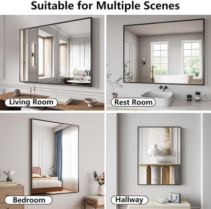 Bathroom Mirror 36"x48" Matte Black Rectangle Bathroom Wall Mirror for Over Sink, Modern Large Vanity Mirror, HD Tempered Glass, Anti-Rust Aluminum Alloy Frame, for Living Room, Bedroom, Entryway