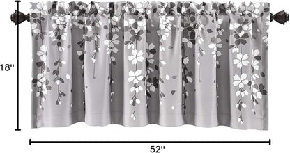 Lush Decor Weeping Flower Light Filtering Valance, 52" W x 18" L + 2" Header, Gray - Floral Curtains - Valance Curtains - Bathroom & Kitchen Valances for Windows - Cottage & Farmhouse Home Decor