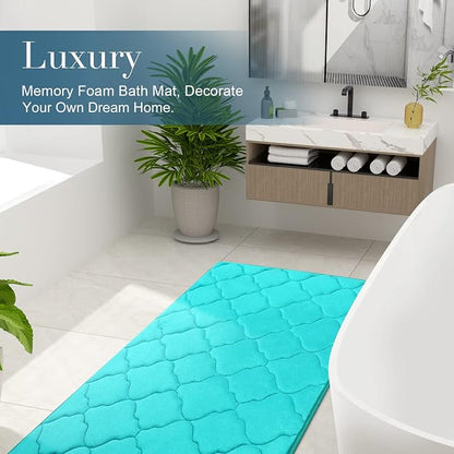 OLANLY Memory Foam Bath Mat Rug 59x24, Ultra Soft and Absorbent Bathroom Rugs, Non-Slip, Comfortable, Machine Washable Bath Carpet for Bathroom Floor, Tub, Shower and Home Decor Accessories, Teal