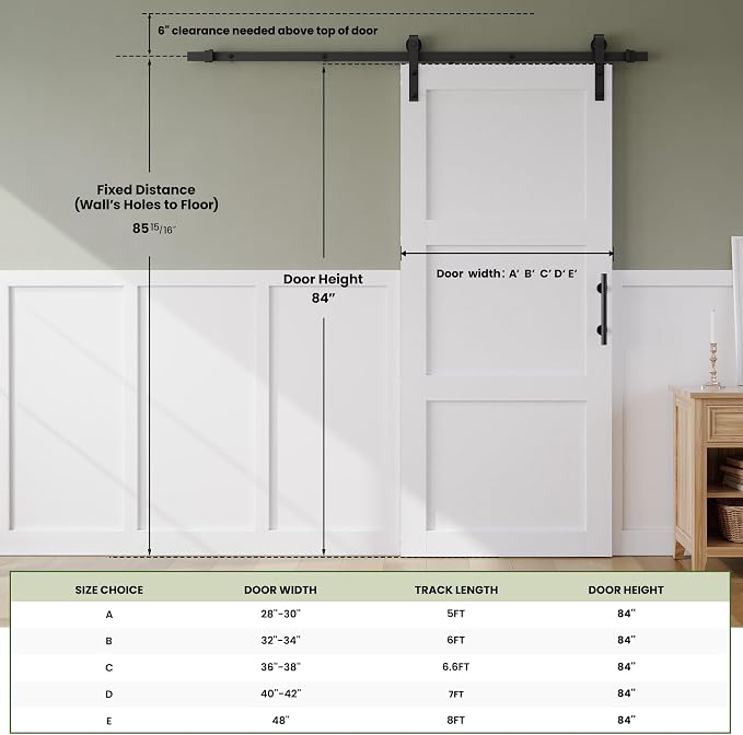 SMARTSTANDARD 30in x 84in Sliding Barn Door with 5FT Hardware Track,3 Panel | Waterproof PVC Surface, Pre-Drilled Holes Easy to Assemble, White, Solid, MDF