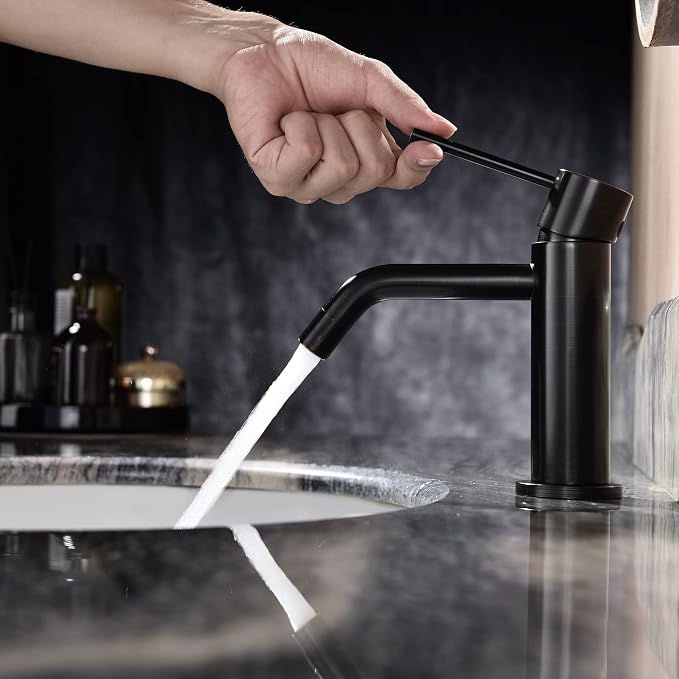 Oil Rubbed Bronze Bathroom Faucet Single Hole, Single Handle Bronze Sink Faucet Bathroom with Pop Up Drain and Water Faucet Supply Lines