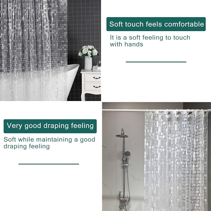Shower Curtain Liner, 100% Waterproof Peva Shower Curtains with 3 Duty Heavy Bottom Magnets and 12 Rust Proof Grommets, 72x72 Weighted Shower Liner for Shower Stall, Bathtubs