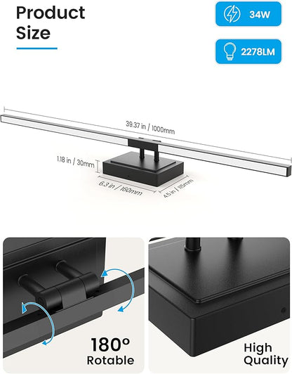 NIORSUN 39.4 Inch Modern Bathroom Light Fixture, 34W 5CCT Dimmable LED Black Bathroom Vanity Lights Over Mirror, Vanity Lights for Bathrooms Restroom Mirror
