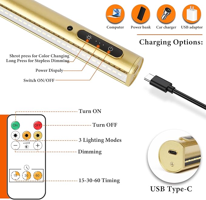 Wireless Picture Light, Battery Operated LED Painting Lights with Remote Control, Dimmable, Timer for Art Frame (Gold-19.7inch)