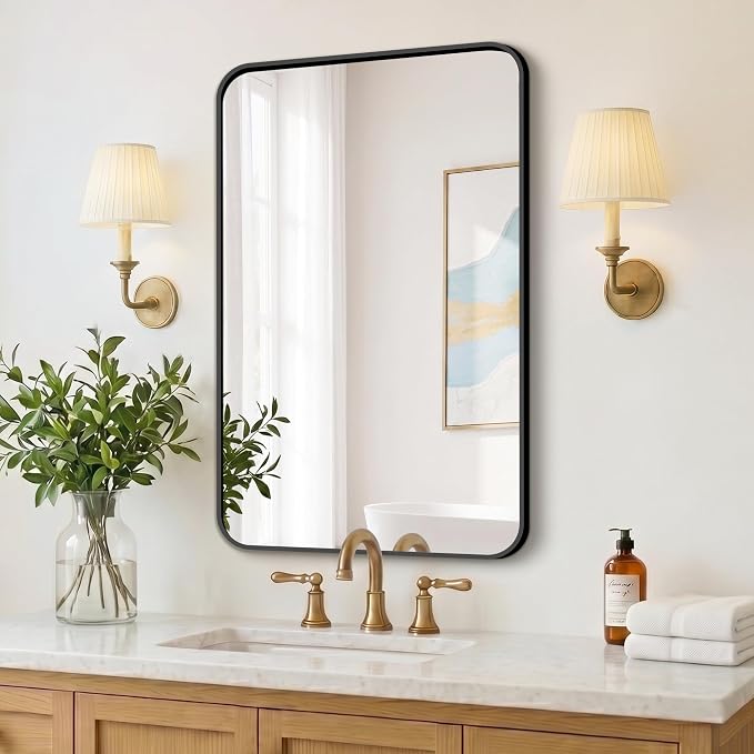 FICTOR Bathroom Mirror for Over Sink, 20"x30" Vanity Mirror for Wall, Black | Shatterproof Tempered Glass, Anti-Rust Frame, Vertical/Horizontal Mounting, Wall Mirror for Bedroom, Living Room, Entryway