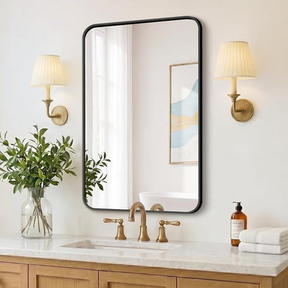 FICTOR Bathroom Mirror for Over Sink, 20"x30" Vanity Mirror for Wall, Black | Shatterproof Tempered Glass, Anti-Rust Frame, Vertical/Horizontal Mounting, Wall Mirror for Bedroom, Living Room, Entryway