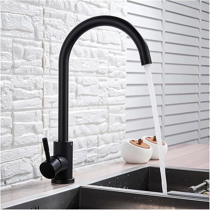Stainless Steel Black Kitchen Faucet 360° Swivel Deck Mount Mixer Tap Hot & Cold Water Modern Bathroom Vanity Crane for Stylish Sink Upgrade，Matte Black a