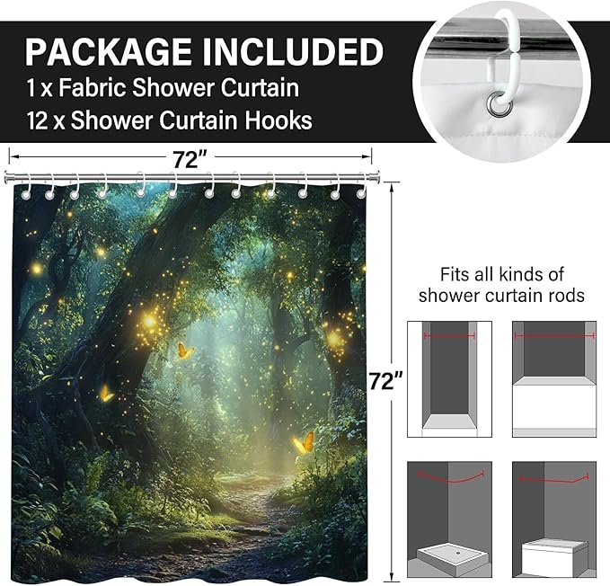 Enchanted Forest Shower Curtains,Nature Garden Green Shower Curtains for Bathroom,Funny Waterproof Polyester Fantasy Bathroom Decor,72x72 Inch