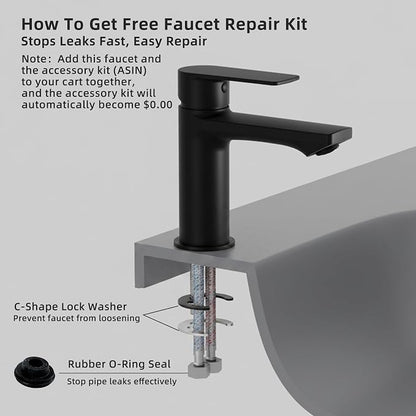 BELZ Black Bathroom Faucet, Lead-Free Single Hole Sink Faucet for Vanity | NSF372 Certified, Anti-peeling PVD Black Finish, Water-saving & Anti-splash, Single Handle Modern Design with Hot/Cold Hoses