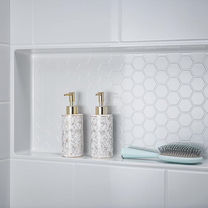 WOODBRIDGE 60"L x 32"W Shower Combo Kits with Glue Up Shower Walls in Glossy White and Shower Base with Center Drain in White