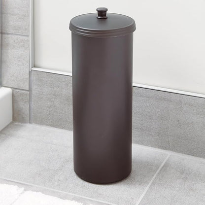 iDesign Freestanding Bathroom Toilet Paper Storage Holder with Lid Bronze | For 3 Extra Rolls