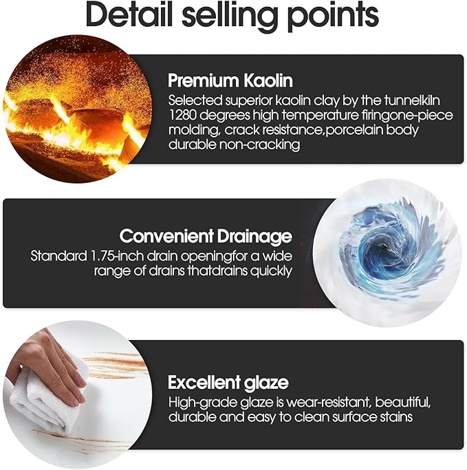 24*15 Inch Glossy White Modern Art Countertop Bathroom Vessel Sink, Decorative-Functional Ceramics Rectangle Vessel Sinks, Elegant Above Counter Large Washbasin Bowl for Bathroom Vanity, RVs