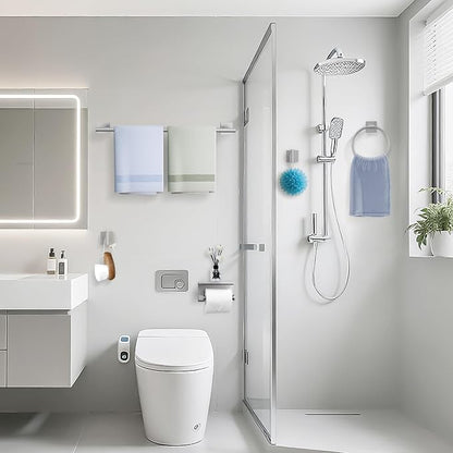 TURS 5-Pieces Brushed Nickel Bathroom Hardware Set 23.6 Inch SUS304 Stainless Steel Towel Bar Set Wall Mounted Square Toilet Paper Holder with Shelf