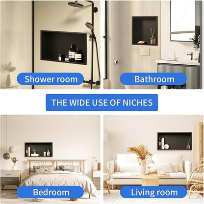 304 Stainless Steel Recessed Shower Niche 24" X 12" No Tile Needed | Waterproof Rustproof Matte Black Bathroom Niche for Shower Double Shelves, for Shower Wall &Bathroom Storage and Space Saving