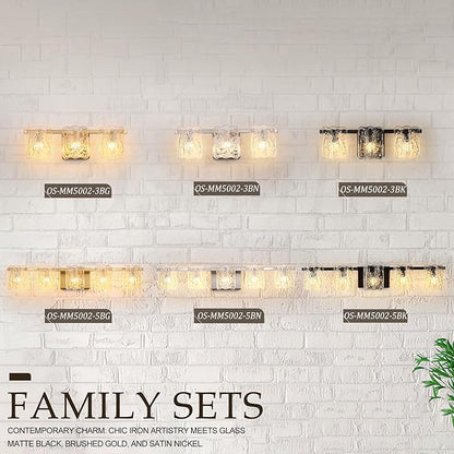 3-Light Bathroom Vanity Light, Brushed Gold Bathroom Light Fixture Over Mirror with Clear Glass, Modern Bath Wall Sconce Lighting for Bath Restroom, OS-MM5002-3BG