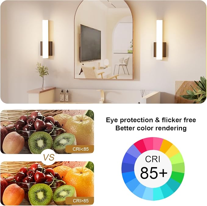 15.7 Inches Modern Bathroom Led Wall Sconces,18W 3000K Hardwired Wall Light with White Acrylic Lampshade,Indoor Bathroom Vanity Light for Mirror Bedroom Living Room Hallway(Black,2Pack)