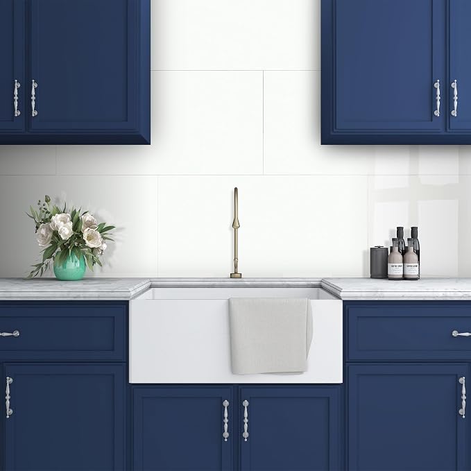 10-Sheet Subway Peel and Stick Backsplash, 12" x 24" Glossy Pure White Acrylic Self Adhesive Waterproof Wall Stickers, Stick on Tiles for Kitchen Bathroom Shower