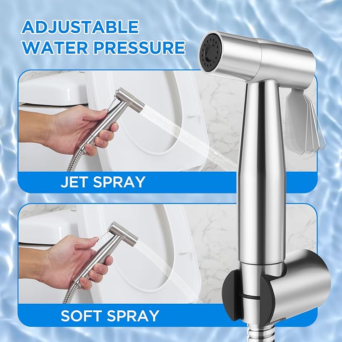 Handheld Bidet Sprayer for Toilet – Stainless Steel Adjustable Pressure Bidet Sprayer Kit with Brass T-Valve – Multipurpose Toilet Bidet Sprayer for Feminine Hygiene, Baby Cloth Diaper & Pet Wash