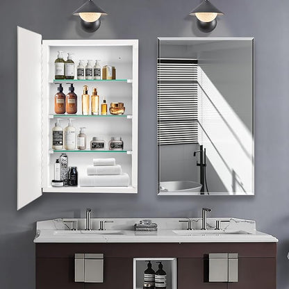 Bathroom Medicine Cabinet with 22x30 in Rectangular Beveled Frameless Mirror,Wall Mounted Mirror Cabinet for Bathroom Toilet Kitchen,Recess or Surface Mount,Already Assembly