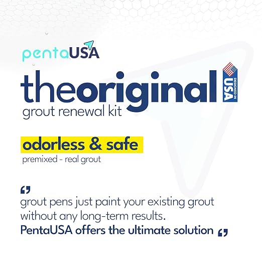 PentaUSA Premixed Tile Grout Repair - White (8.8oz/250g) | Acrylic sanded formula, for bathroom shower kitchen tile, water-resistant, applicator included, 24-hour cure, 29 sq ft