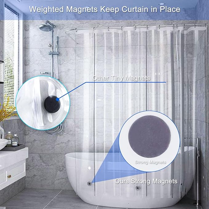 36'W x 72'H, Narrow Size Clear Shower Curtain Liner with Magnets and Rustproof Grommets, Lightweight, Waterproof, Odor-Free, Suitable for Home, Hotel, Office etc.
