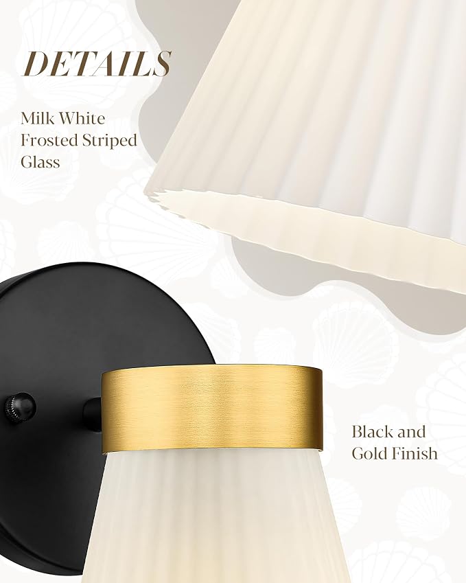 HWH 1-Light Bathroom Wall Sconce, Black and Gold, Modern, 5HZG97B BK+BG | Install Facing Up or Down, 5.9 x 7.3 x 9.4-Inch Fixture, E26 Bulb Max 60W, Bulb Not Included, Mounting Hardware Included