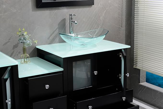 76" Freestanding Wooden Modern Bathroom Vanity with Double Vessel Sink Set Bathroom Mirror Included