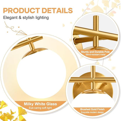 3-Light Bathroom Light Fixtures, Brushed Gold Vanity Lights for Bathroom with Milky White Glass Globe Shade, 19.3 inch Bathroom Lighting Fixtures Over Mirror, Wall Sconce for Bedroom(Bulb Not Included