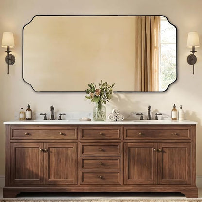 30x60 Black Vanity Mirror for Over Sink Bathroom | Moisture Resistant SUS304 Frame, Rounded Notched Corner, Vertically or Horizontally, Ideal Large Mirror over Bathroom Sink