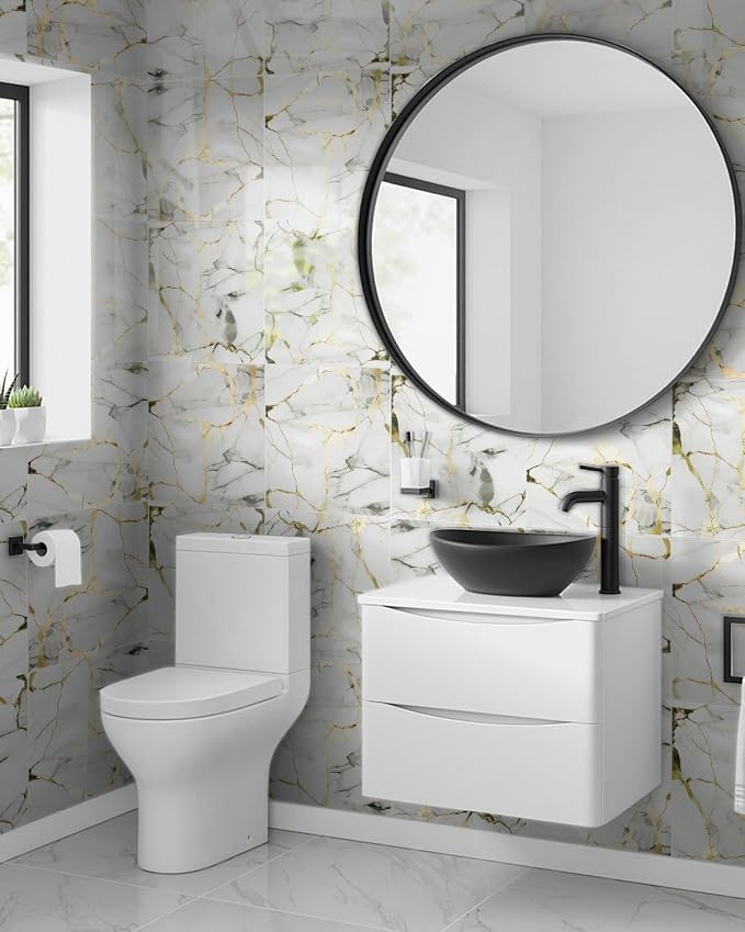 10 Sheets Marble Peel and Stick Backsplash Tile, 12"x12" Waterproof PVC Self Adhesive Tile Shower Wall Panels for Bathroom, Kitchen, Living Room (Gold White)