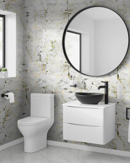 10 Sheets Marble Peel and Stick Backsplash Tile, 12"x12" Waterproof PVC Self Adhesive Tile Shower Wall Panels for Bathroom, Kitchen, Living Room (Gold White)