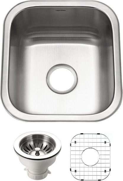 Houzer Club Stainless Steel Kitchen Sink for Bar & Prep: 17 Inch Undermount Single Bowl Sink with Strainer & Bottom Grid, Durable & Versatile, Essential for Home & Apartment: MS-1708-C