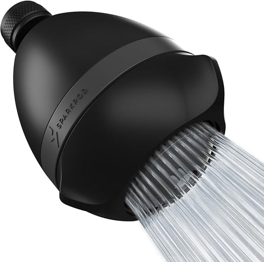 SparkPod High Pressure Shower Head, 3 Inch Fixed Showerhead, Black Matte | Rain, Pulsating & Combo Modes, Helps Boosts Low Water Pressure, Anti-Clog Nozzles, Easy Install