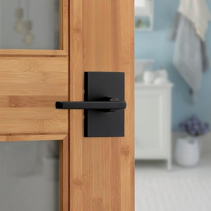 Kwikset Halifax Interior Privacy Door Handle with Lock, Door Lever For Bathroom and Bedroom, Matte Black Reversible Keyless Push Button Lock Door Lever, with Microban Protection