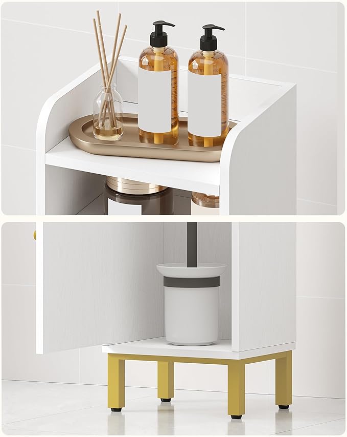 Bathroom Storage Cabinet, Corner Floor Cabinet with Drawers and Doors, Narrow Toilet Paper Holder, Bathroom Organizer with Adjustable Shelf, for Small Spaces, White BC29813GV1