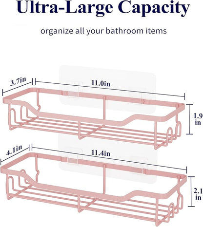 Kitsure Shower Caddy, Adhesive Shower Organizer, Large, Pink | Stainless Steel Shelf for Inside Shower, No Drill Bathroom Organizers and Storage, Home Decor Accessories