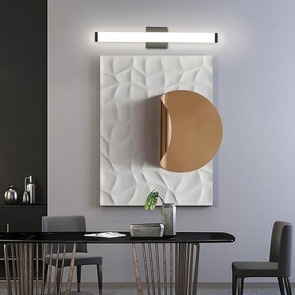 LED Bathroom Vanity Light Fixtures 24In Matte Black, 14W 4000K Natural White Square Wall Fixture, Modern Lighting for Over Mirror, Damp Rated