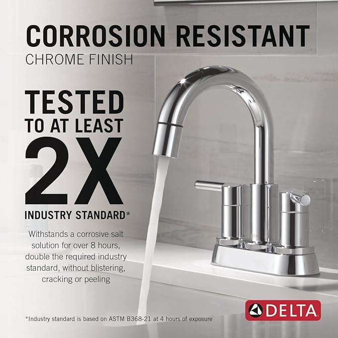 Delta Nicoli Centerset Chrome Bathroom Faucet with Sprayer, 4 Inch 3 Hole Bathroom Sink Faucet with Pull Out Sprayer, Push-Pop Drain, Chrome 25749LF-PD